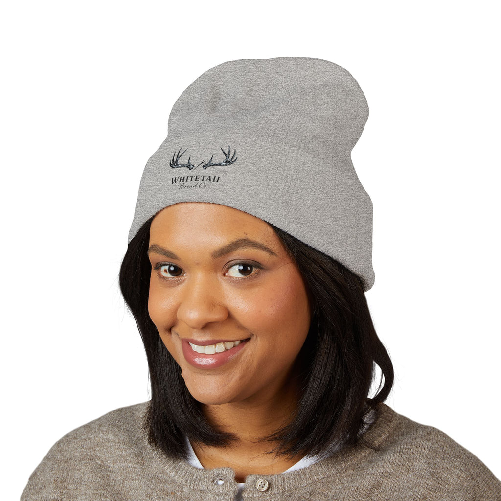 Embroidered 'Whitetail' Antler Knit Beanie — Cozy Hunting & Outdoor Winter Hat