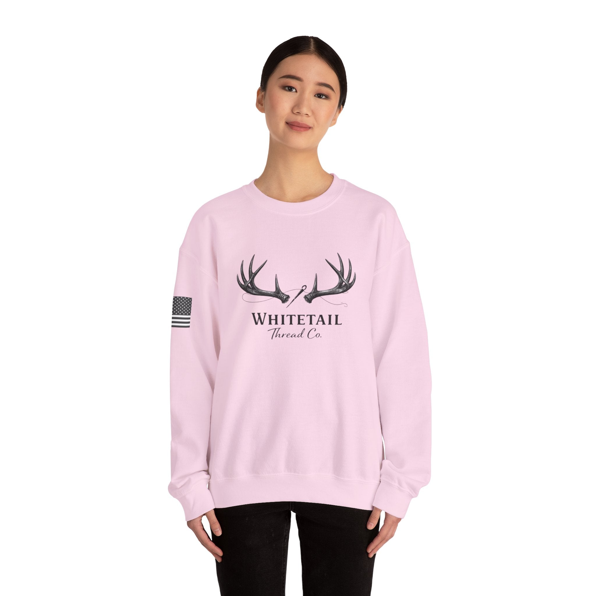 Whitetail Thread Co. Antler Crewneck Sweatshirt — American Flag Sleeve