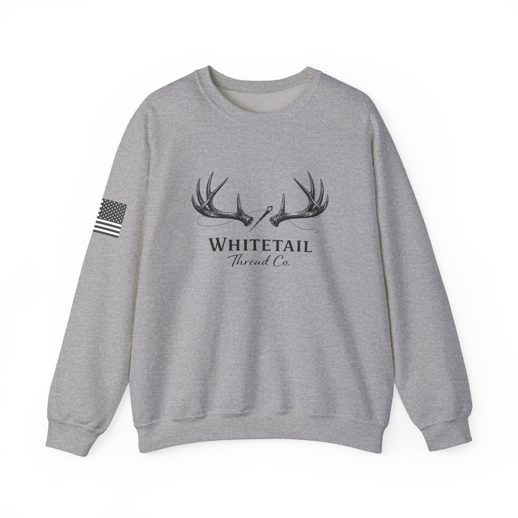 Whitetail Thread Co. Antler Crewneck Sweatshirt — American Flag Sleeve
