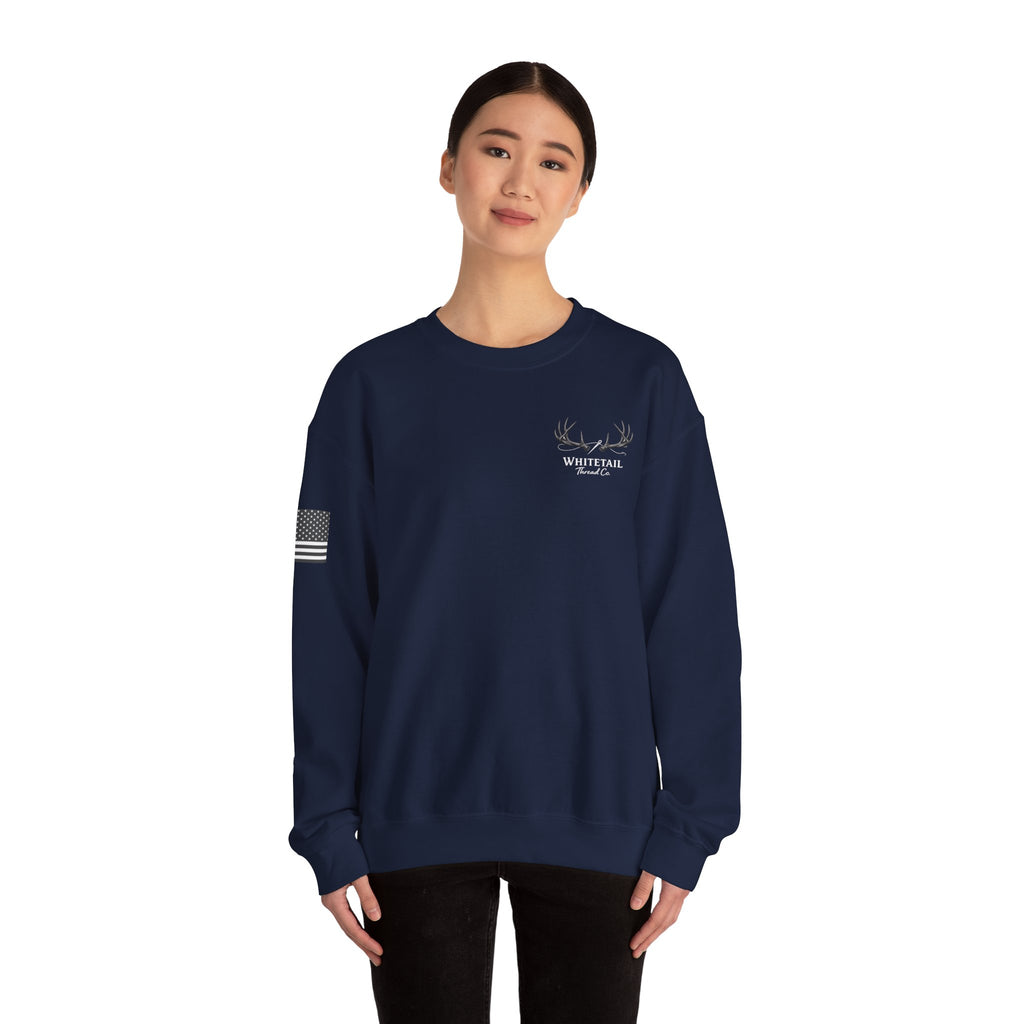 Whitetail Thread Antler Crewneck Sweatshirt — Small logo American Flag Sleeve