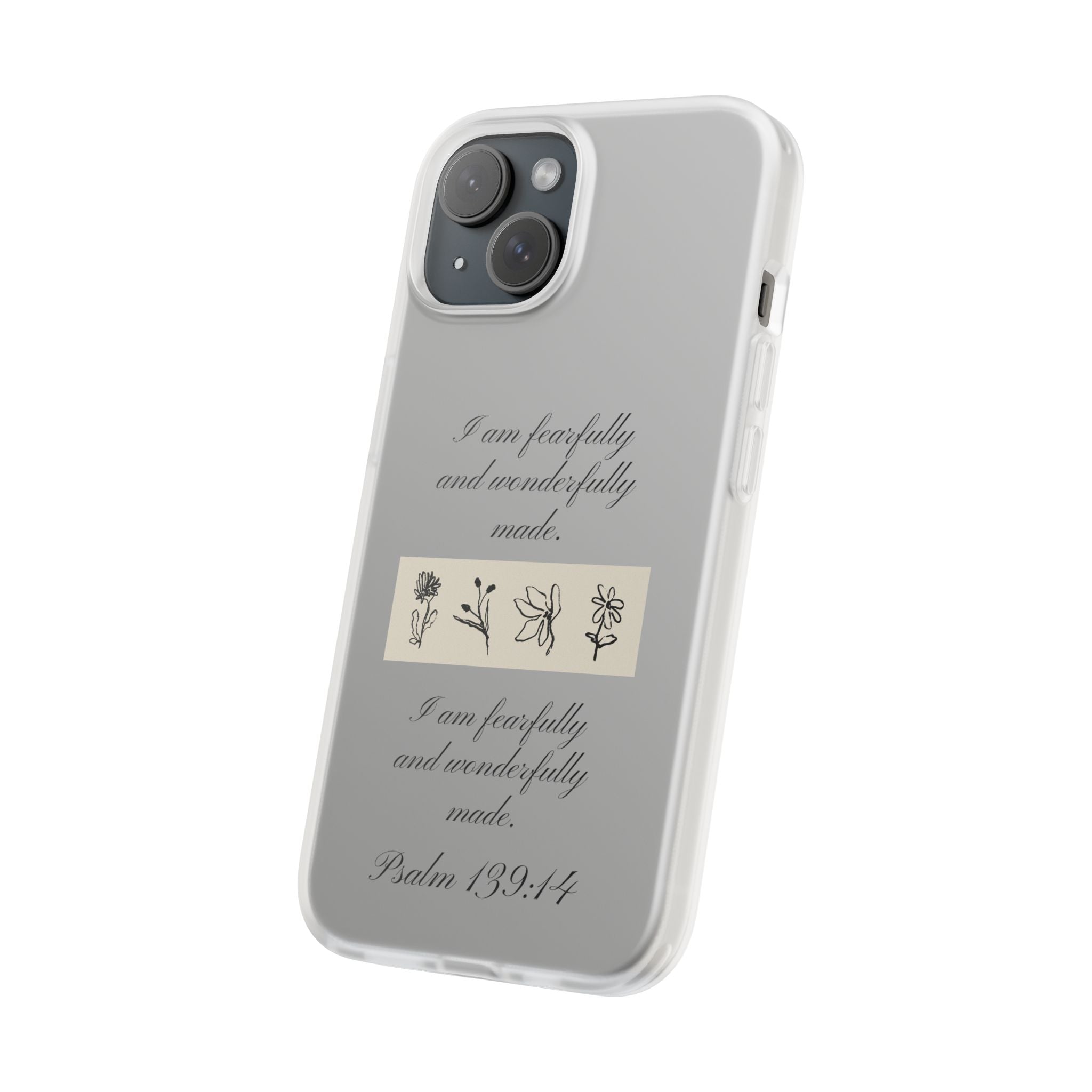 Christian Bible verse Floral iPhone Case – "I am fearfully and wonderfully made" Psalm 139:14