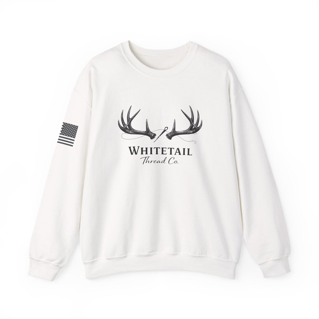 Whitetail Thread Co. Antler Crewneck Sweatshirt — American Flag Sleeve