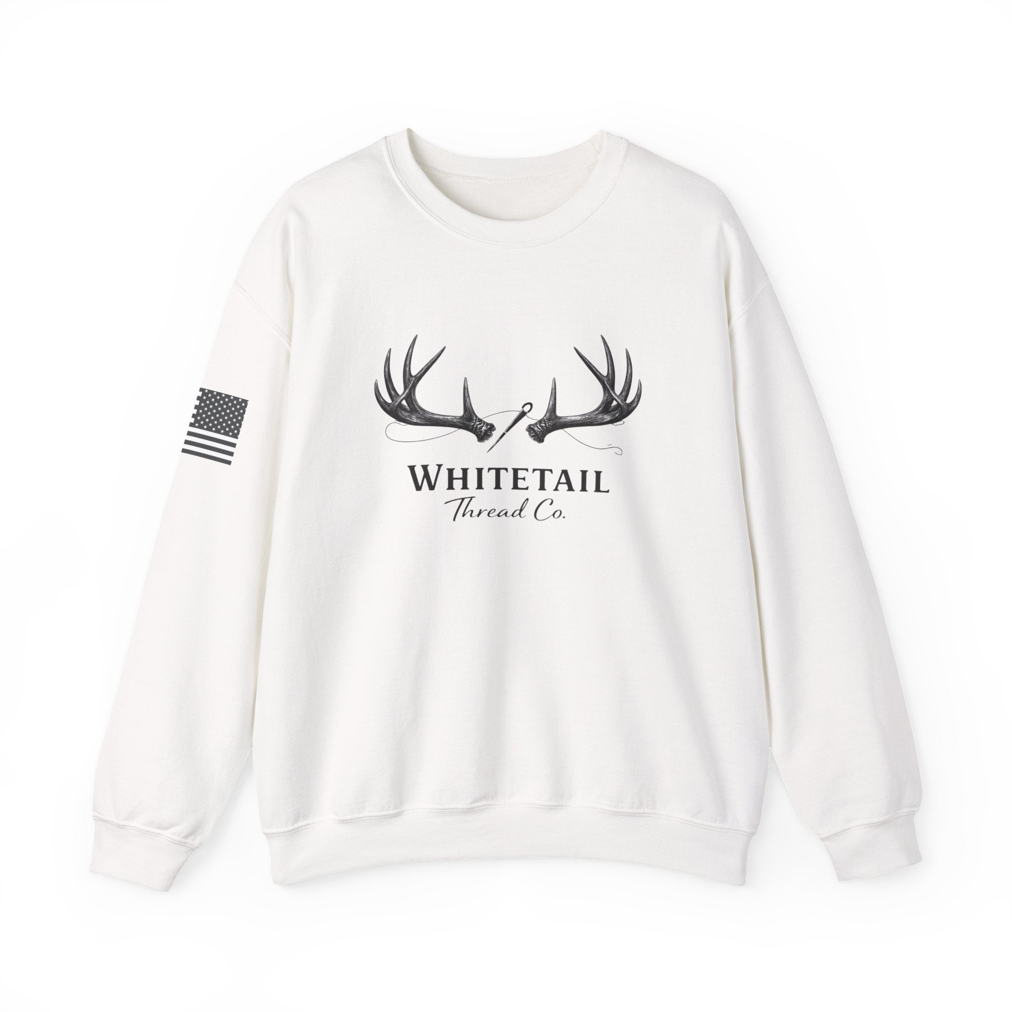 Whitetail Thread Co. Antler Crewneck Sweatshirt — American Flag Sleeve