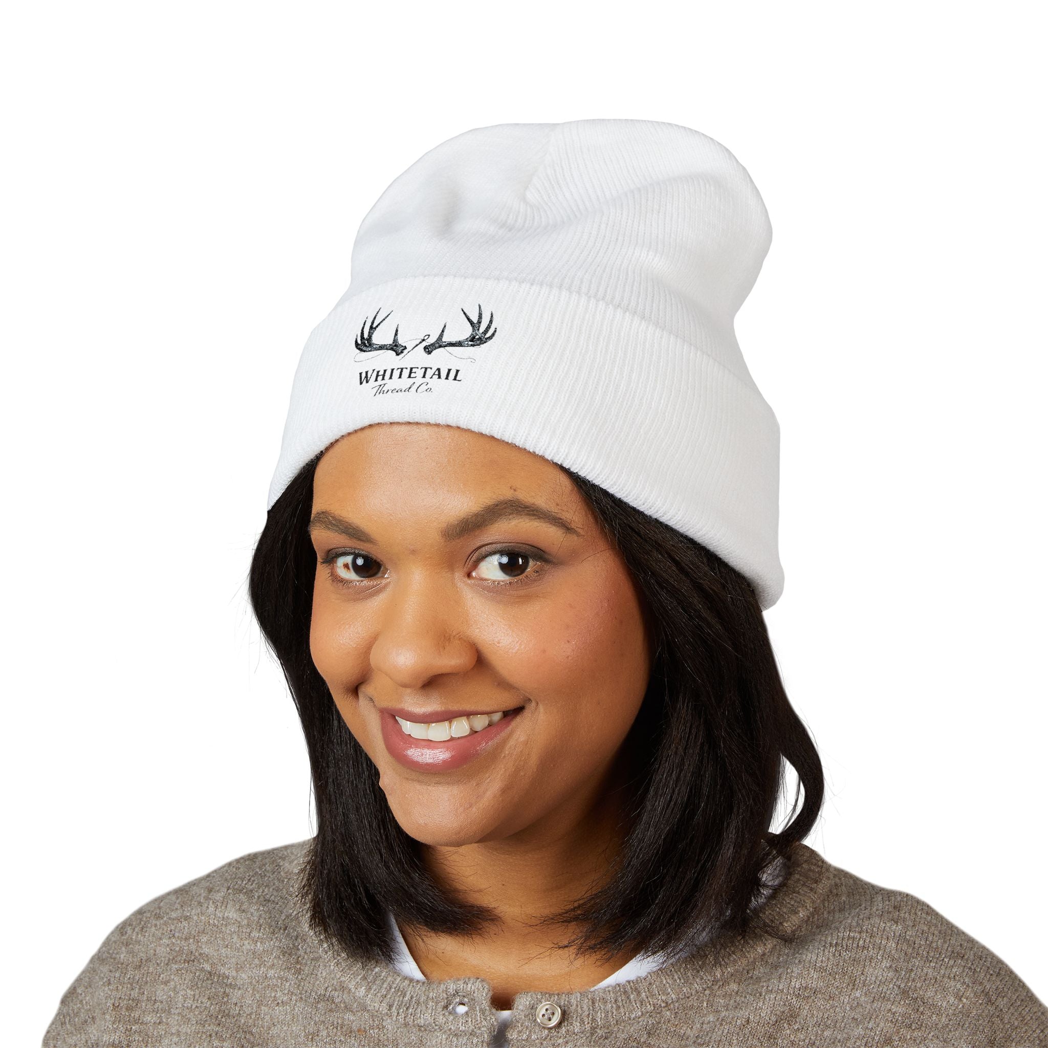 Embroidered 'Whitetail' Antler Knit Beanie — Cozy Hunting & Outdoor Winter Hat