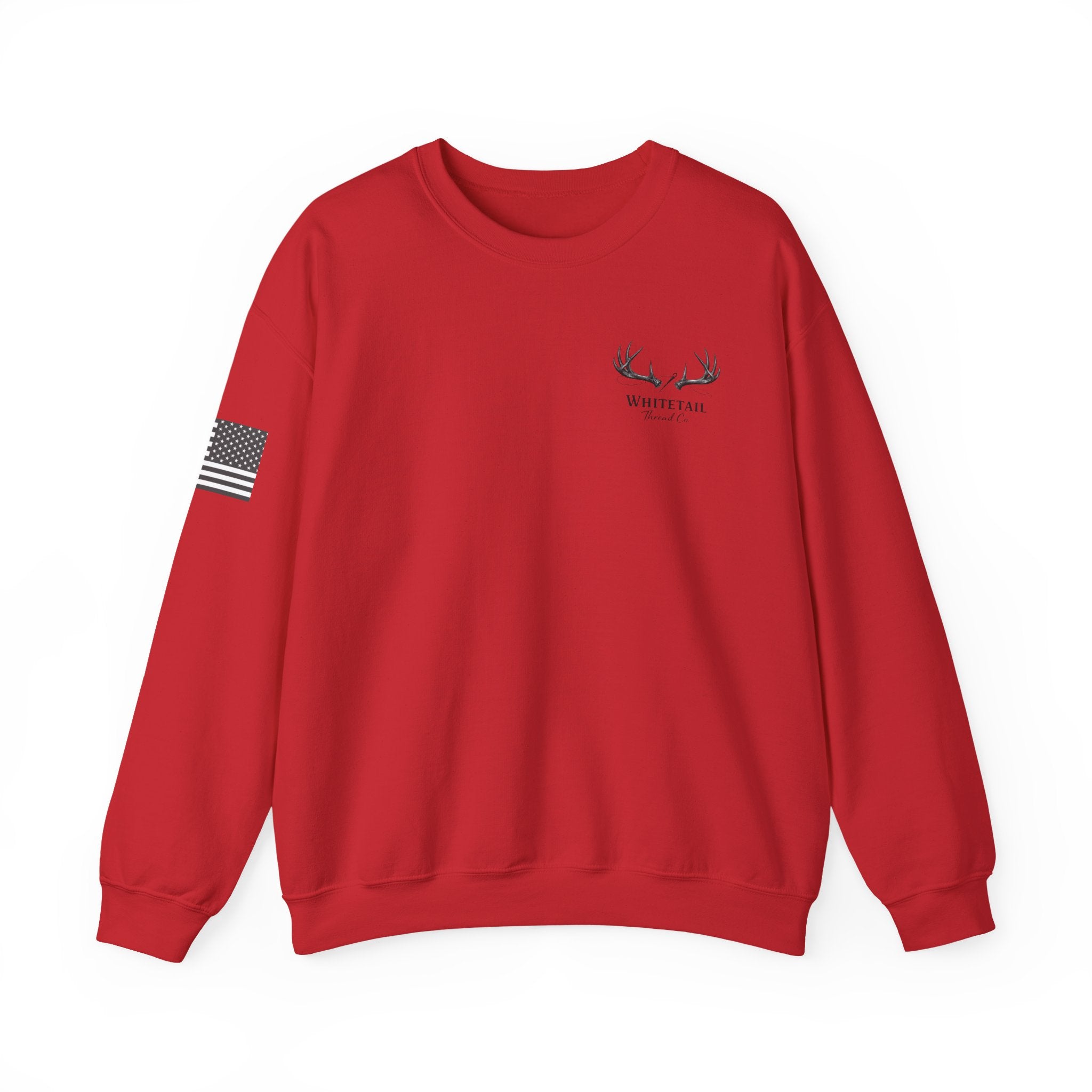 Whitetail Thread Antler Crewneck Sweatshirt — Small logo American Flag Sleeve