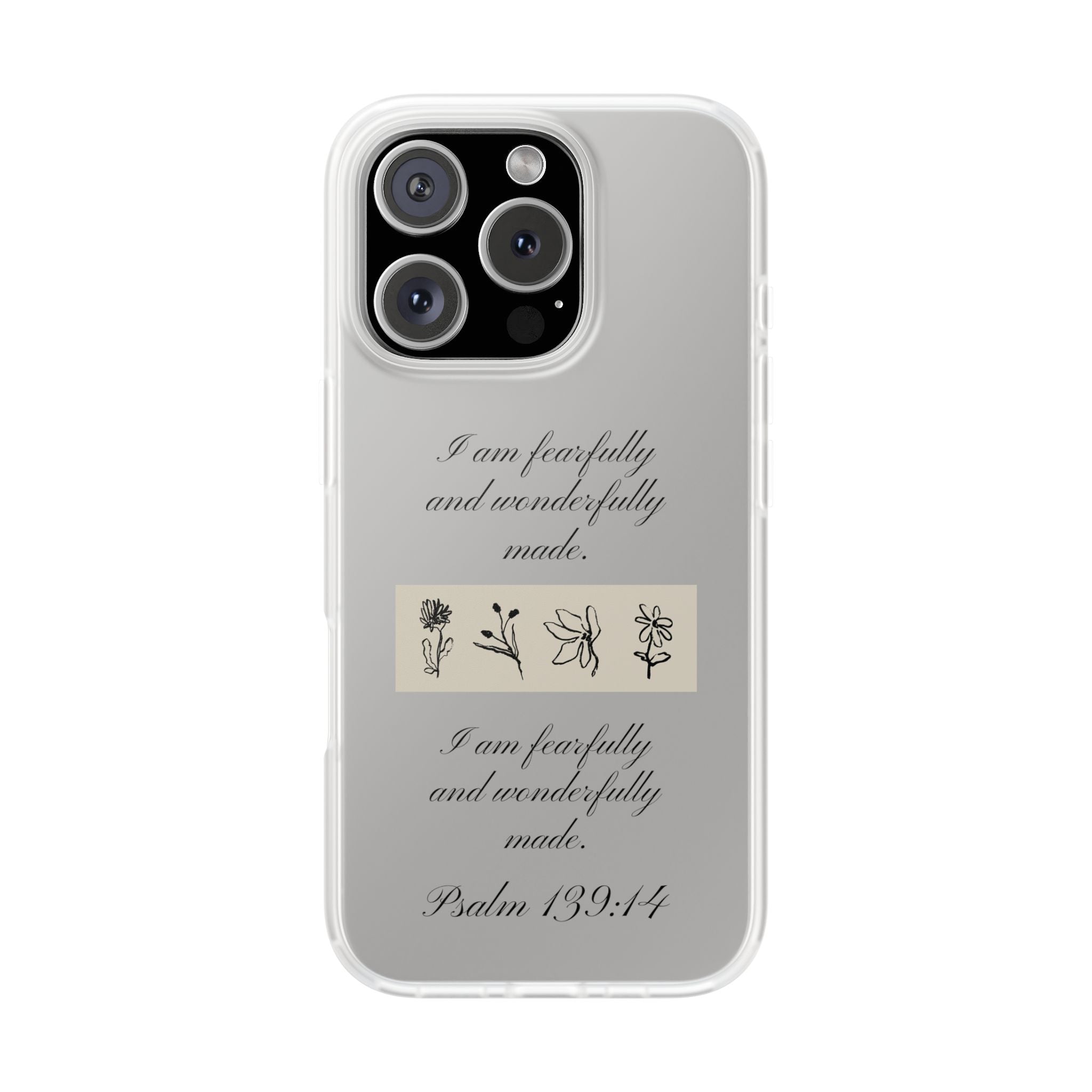 Christian Bible verse Floral iPhone Case – "I am fearfully and wonderfully made" Psalm 139:14