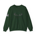 Whitetail Thread Antler Crewneck Sweatshirt — Small logo American Flag Sleeve