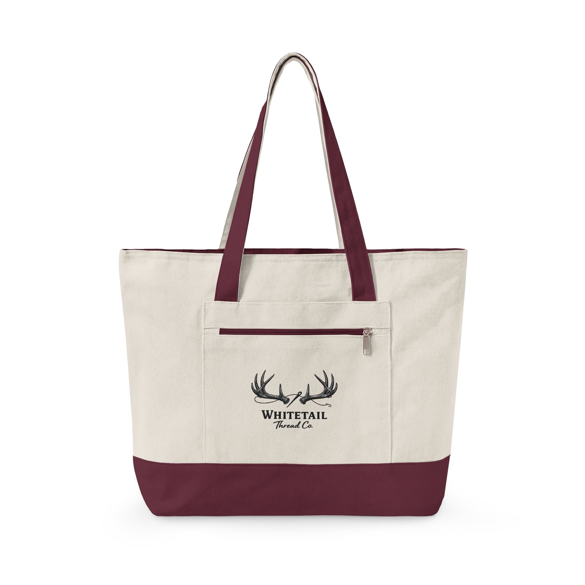 Whitetail Antler Canvas Tote — Zippered  Shopper Bag