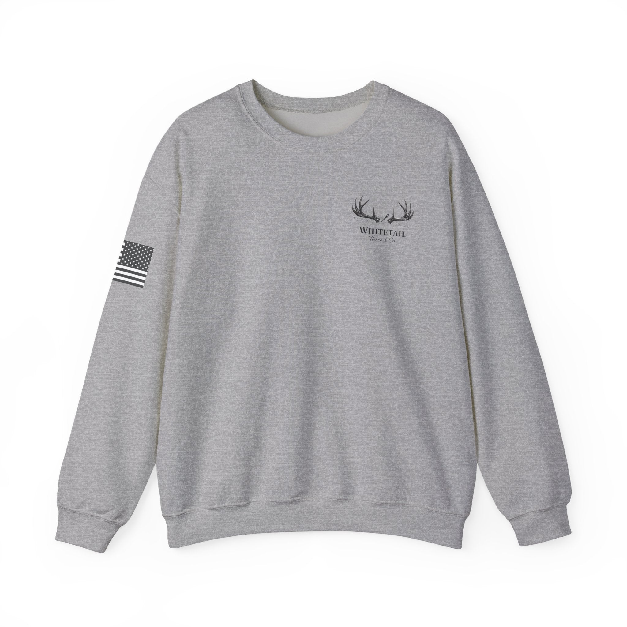 Whitetail Thread Antler Crewneck Sweatshirt — Small logo American Flag Sleeve
