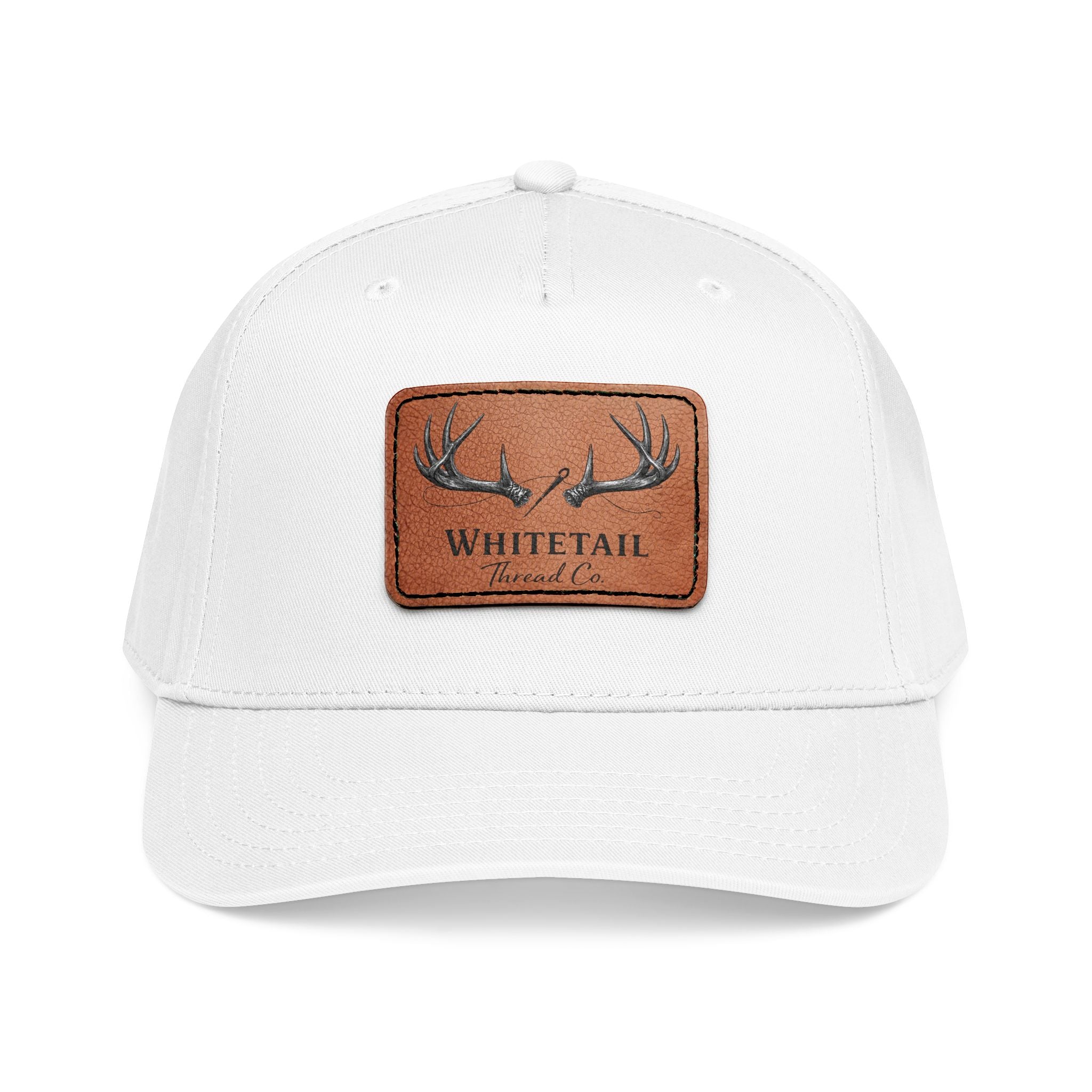 Leather Whitetail Thread Patch Hat — Whitetail Antlers Outdoor Hat