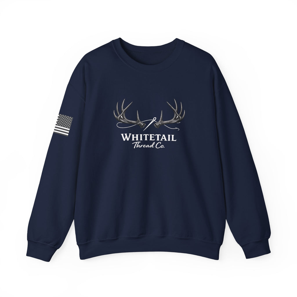 Whitetail Thread Co. Antler Crewneck Sweatshirt — American Flag Sleeve