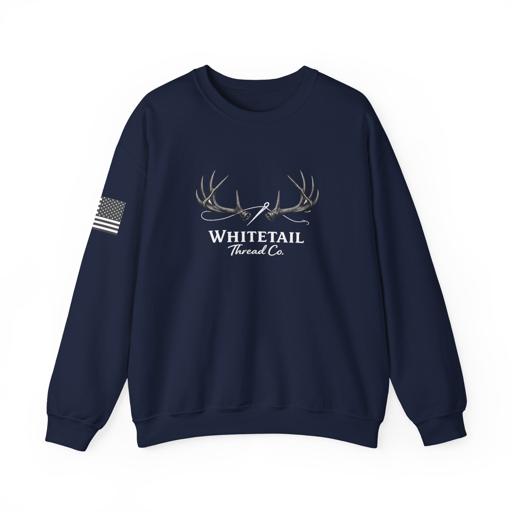 Whitetail Thread Co. Antler Crewneck Sweatshirt — American Flag Sleeve
