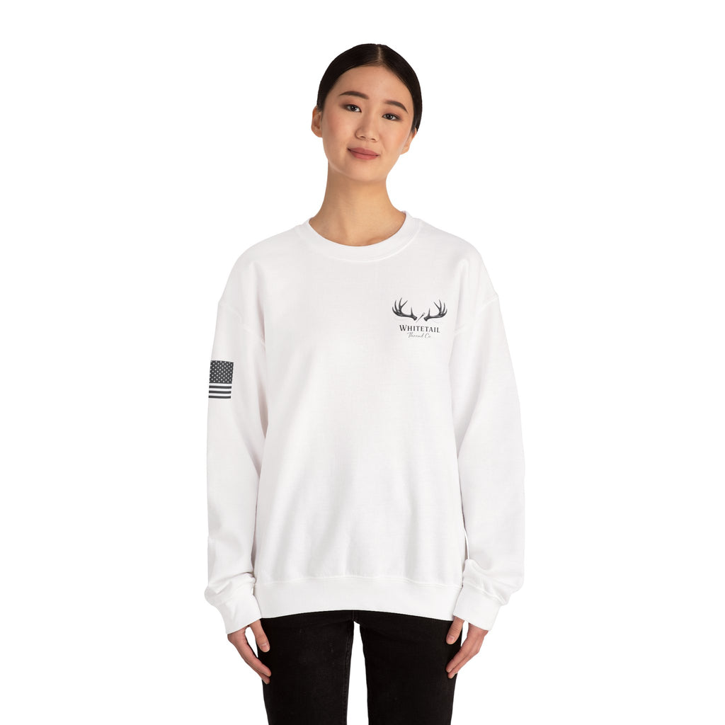 Whitetail Thread Antler Crewneck Sweatshirt — Small logo American Flag Sleeve