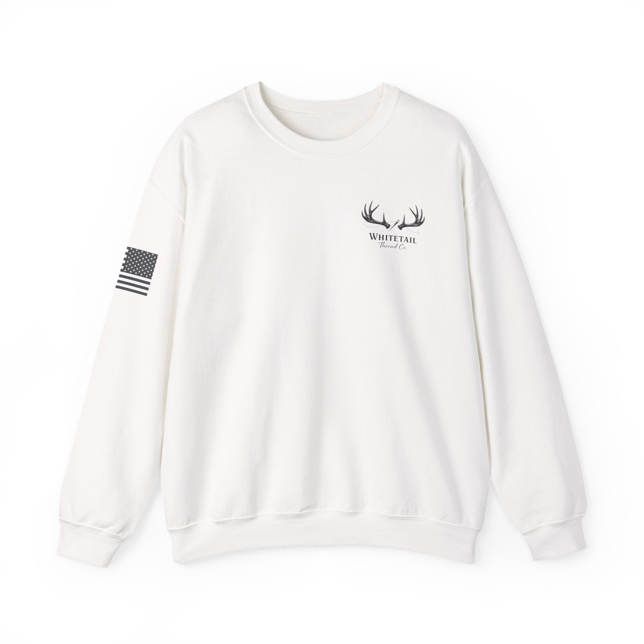 Whitetail Thread Antler Crewneck Sweatshirt — Small logo American Flag Sleeve