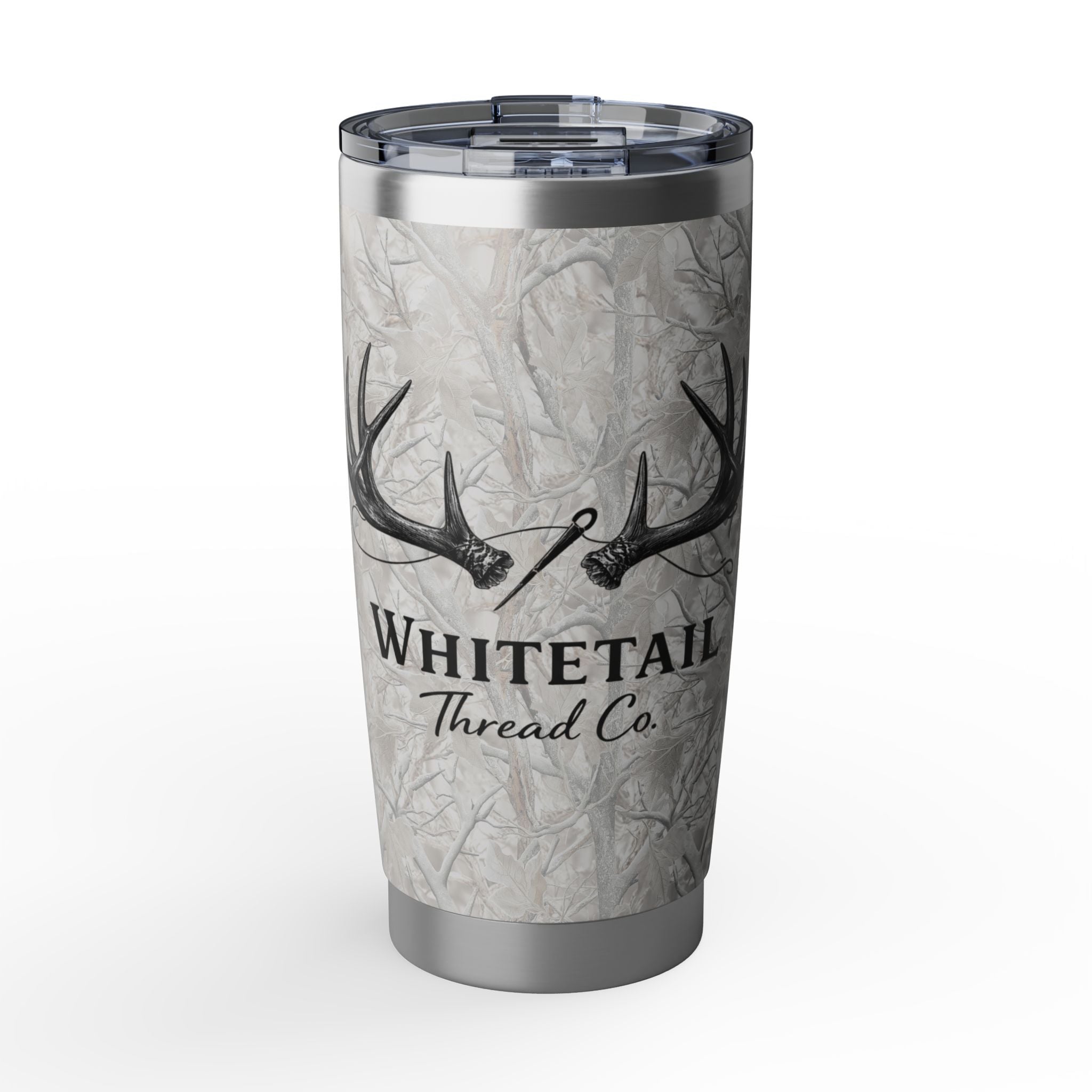 Winter Tree Camo Whitetail Thread Co. 20oz Insulated Tumbler – Camouflage Antler Design