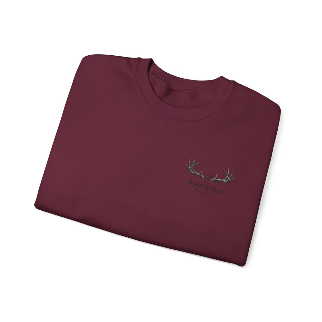 Whitetail Thread Antler Crewneck Sweatshirt — Small logo American Flag Sleeve