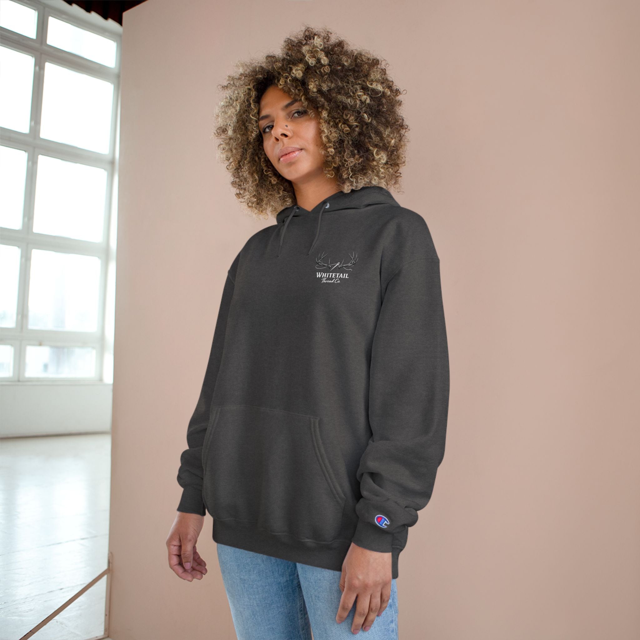 Champion Hoodie — Minimal Antler Logo Pullover
