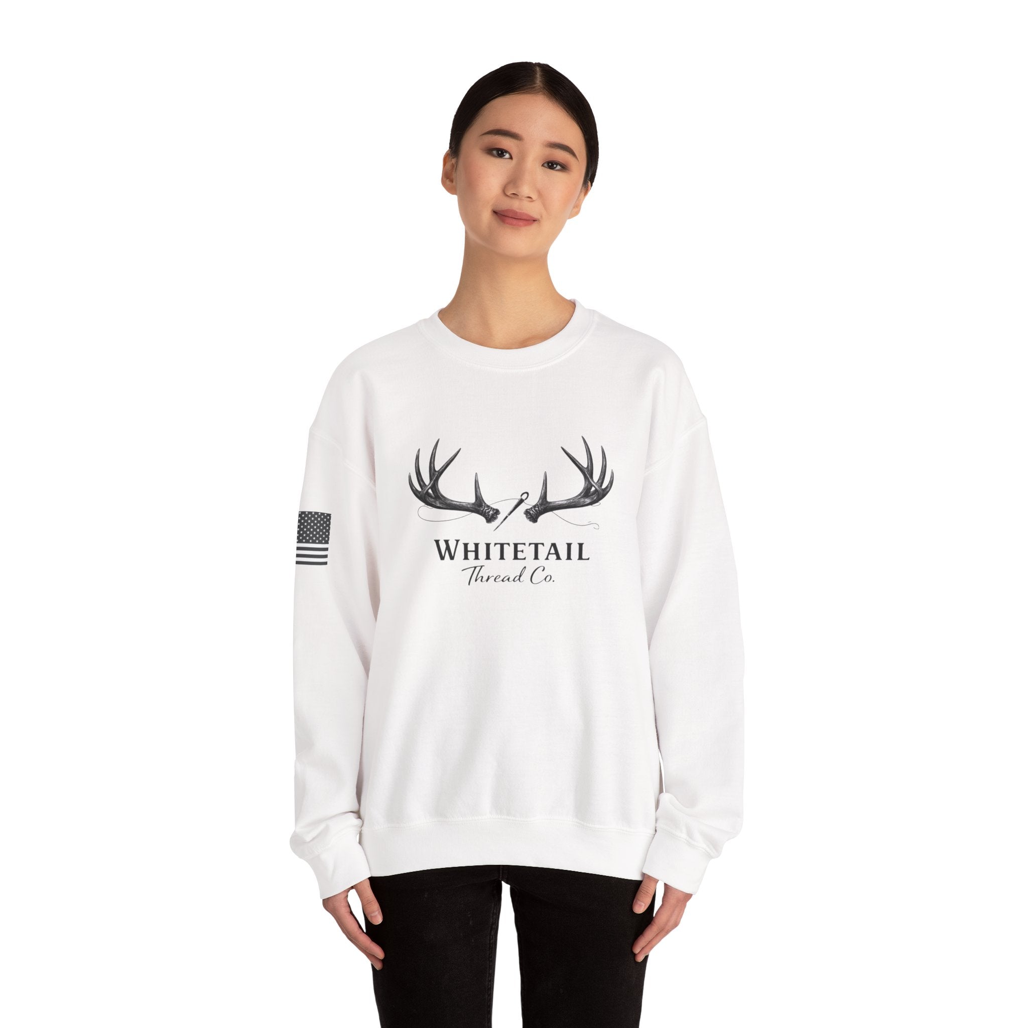 Whitetail Thread Co. Antler Crewneck Sweatshirt — American Flag Sleeve