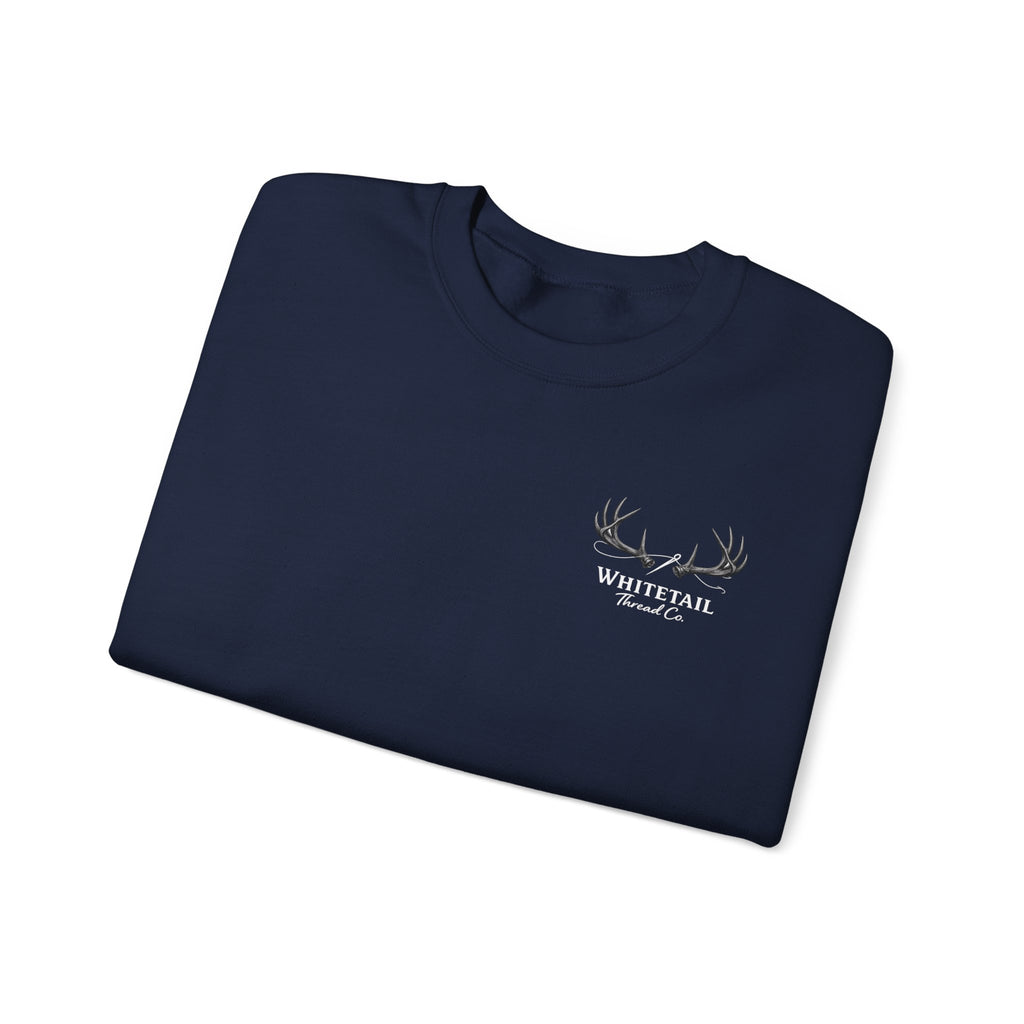Whitetail Thread Antler Crewneck Sweatshirt — Small logo American Flag Sleeve