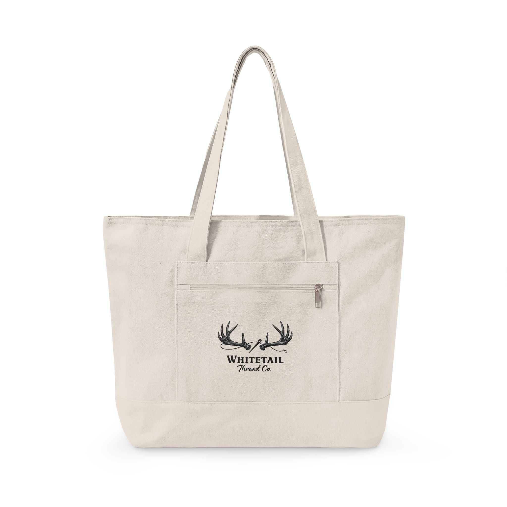 Whitetail Antler Canvas Tote — Zippered  Shopper Bag