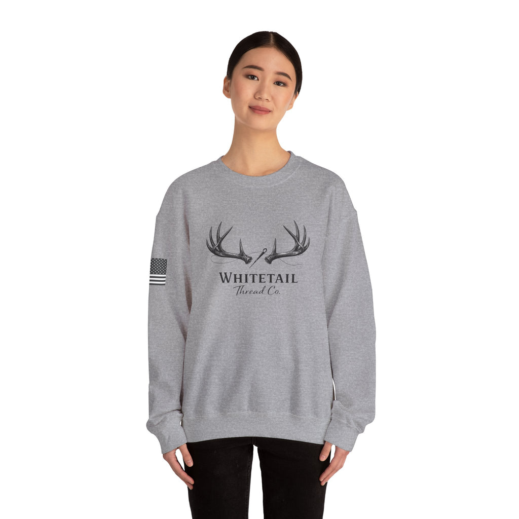 Whitetail Thread Co. Antler Crewneck Sweatshirt — American Flag Sleeve