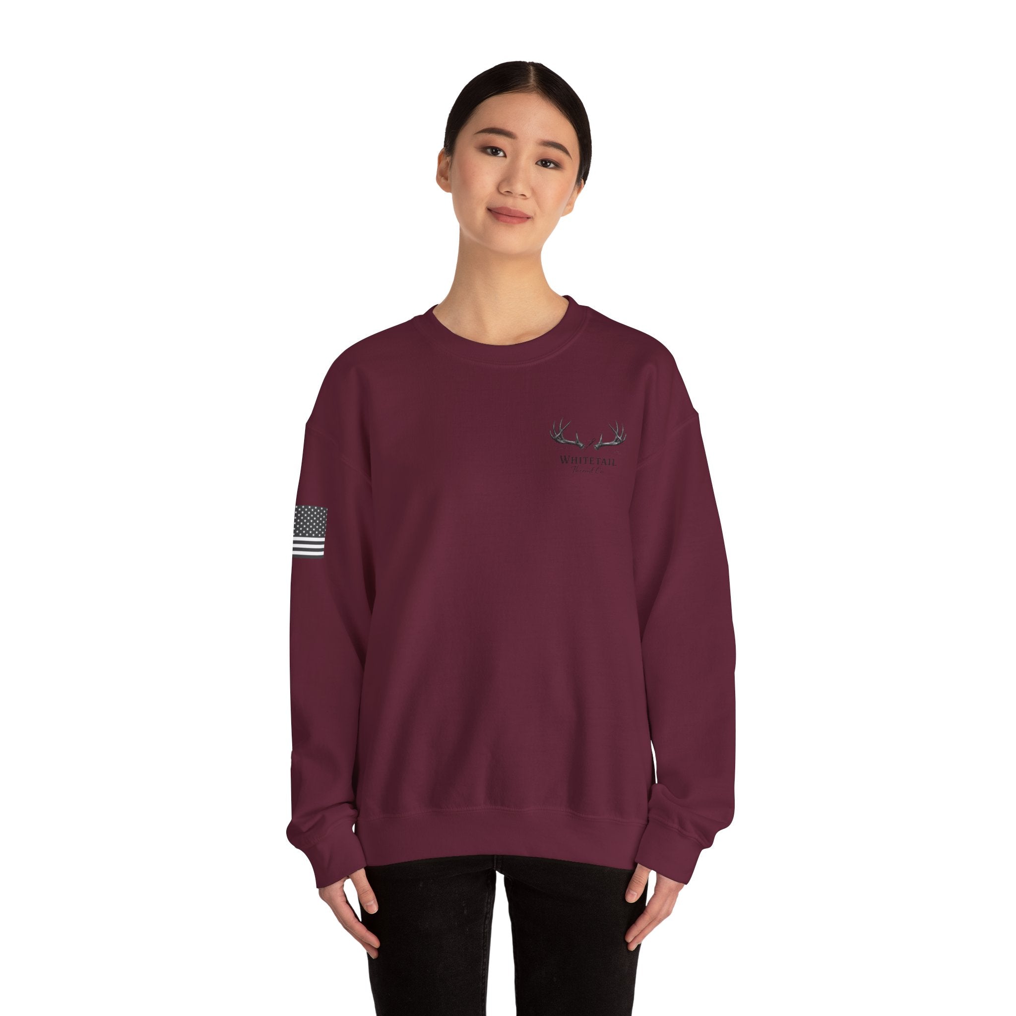 Whitetail Thread Antler Crewneck Sweatshirt — Small logo American Flag Sleeve