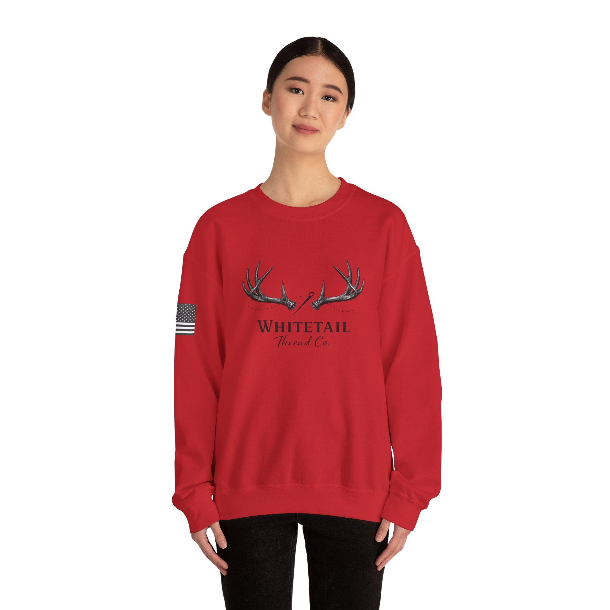 Whitetail Thread Co. Antler Crewneck Sweatshirt — American Flag Sleeve