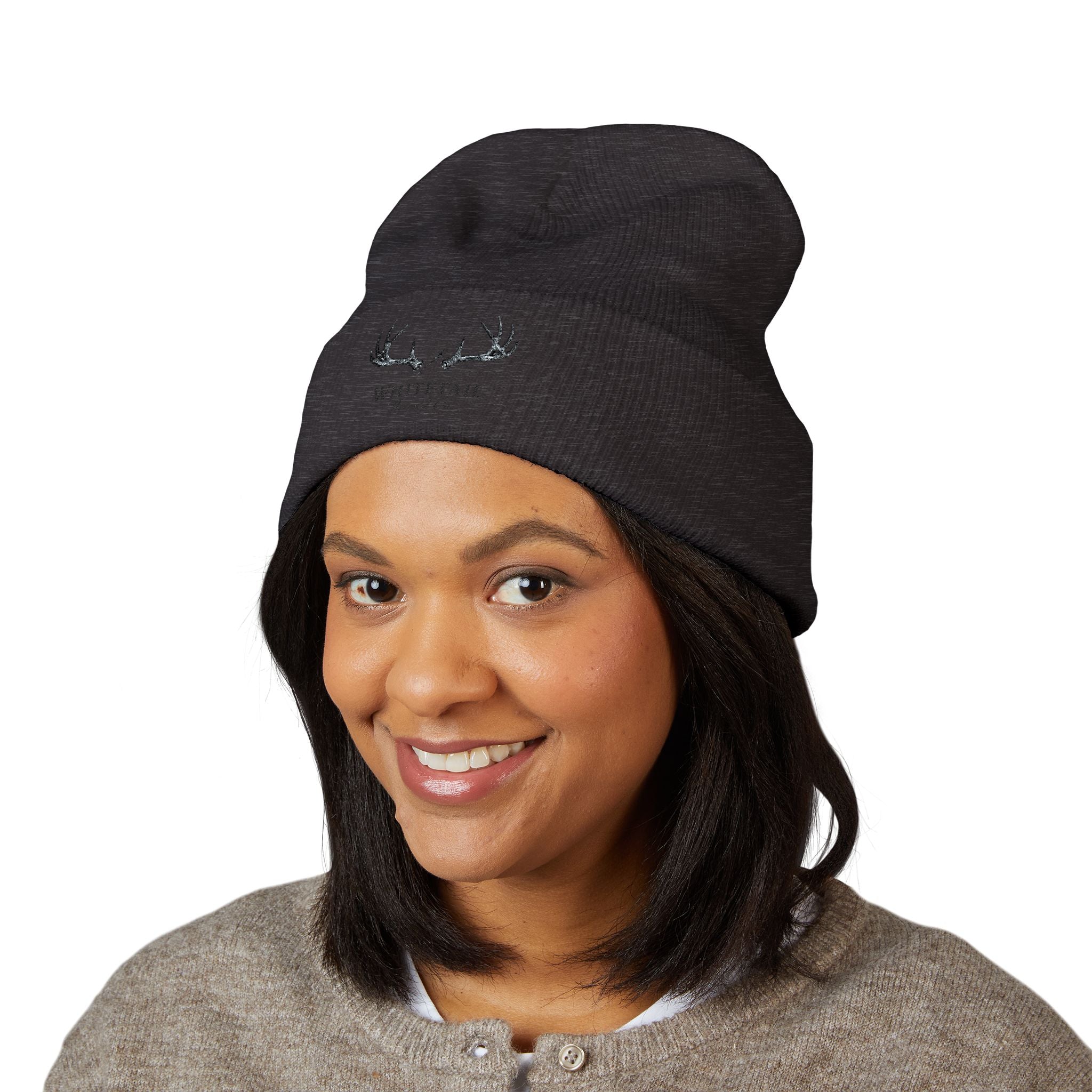 Embroidered 'Whitetail' Antler Knit Beanie — Cozy Hunting & Outdoor Winter Hat