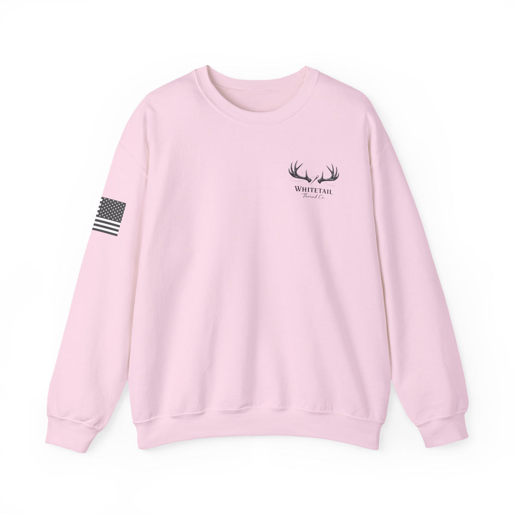 Whitetail Thread Antler Crewneck Sweatshirt — Small logo American Flag Sleeve