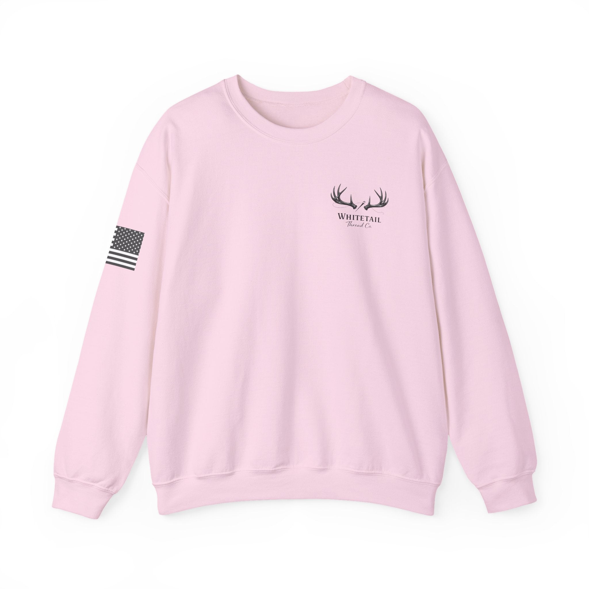 Whitetail Thread Antler Crewneck Sweatshirt — Small logo American Flag Sleeve