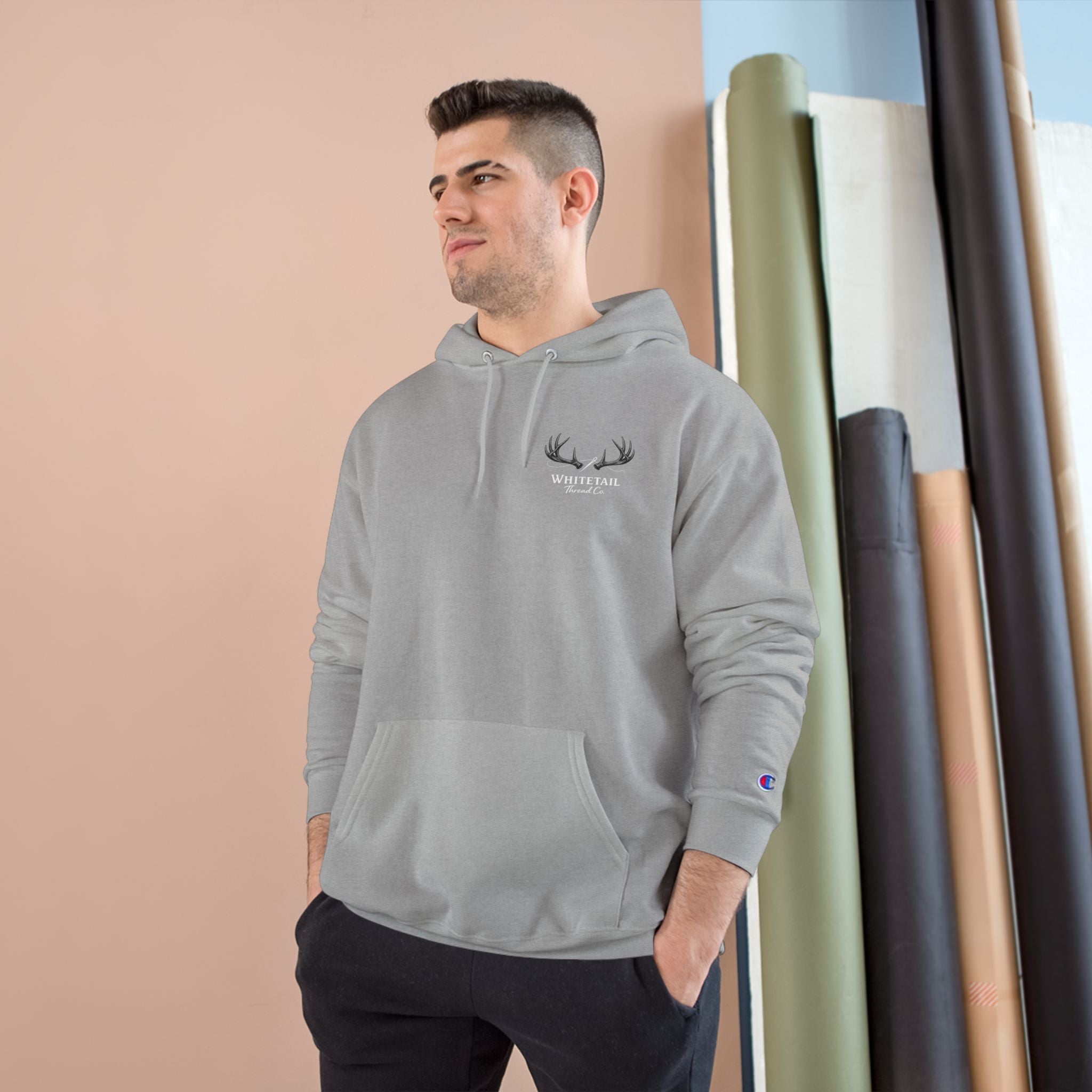 Champion Hoodie — Minimal Antler Logo Pullover