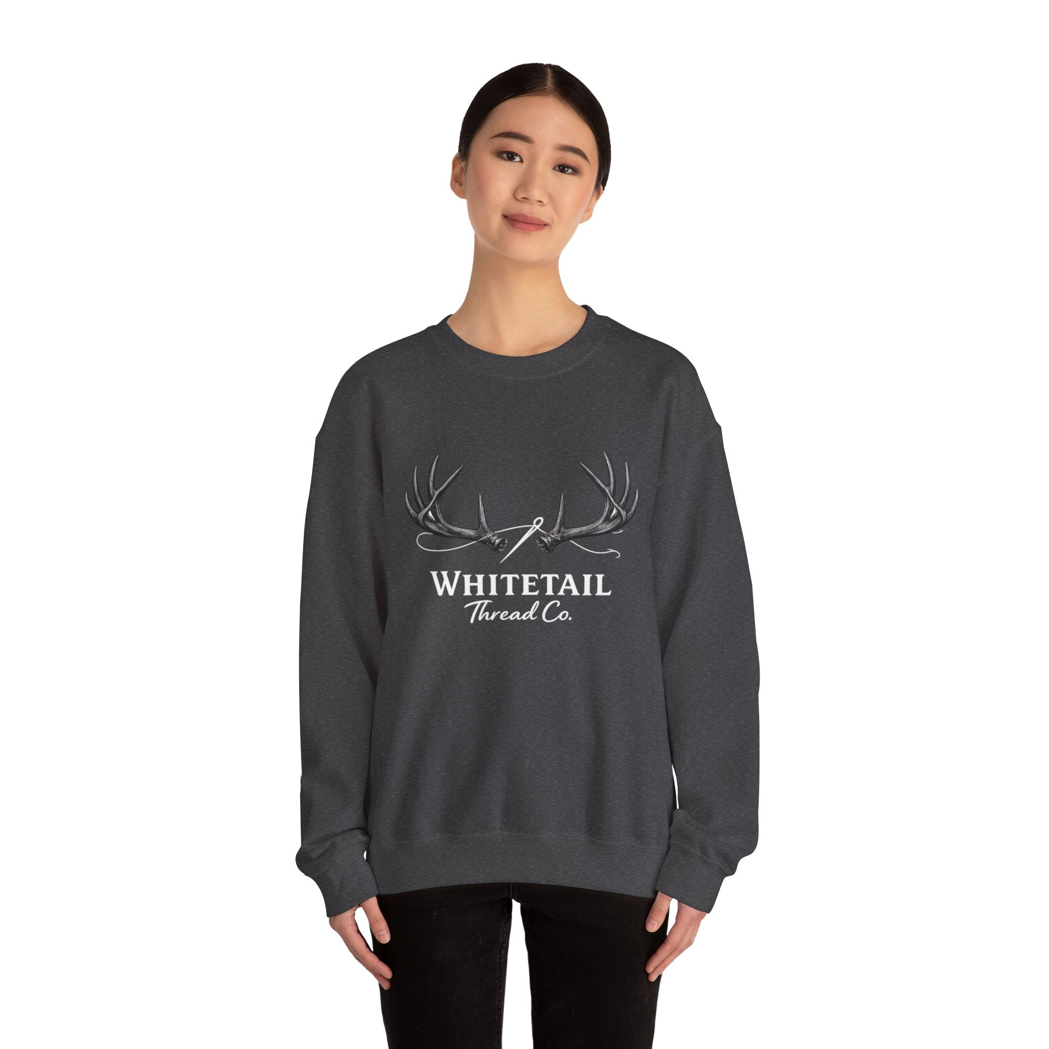 Whitetail Thread Antler Crewneck Sweatshirt — Small logo American Flag Sleeve