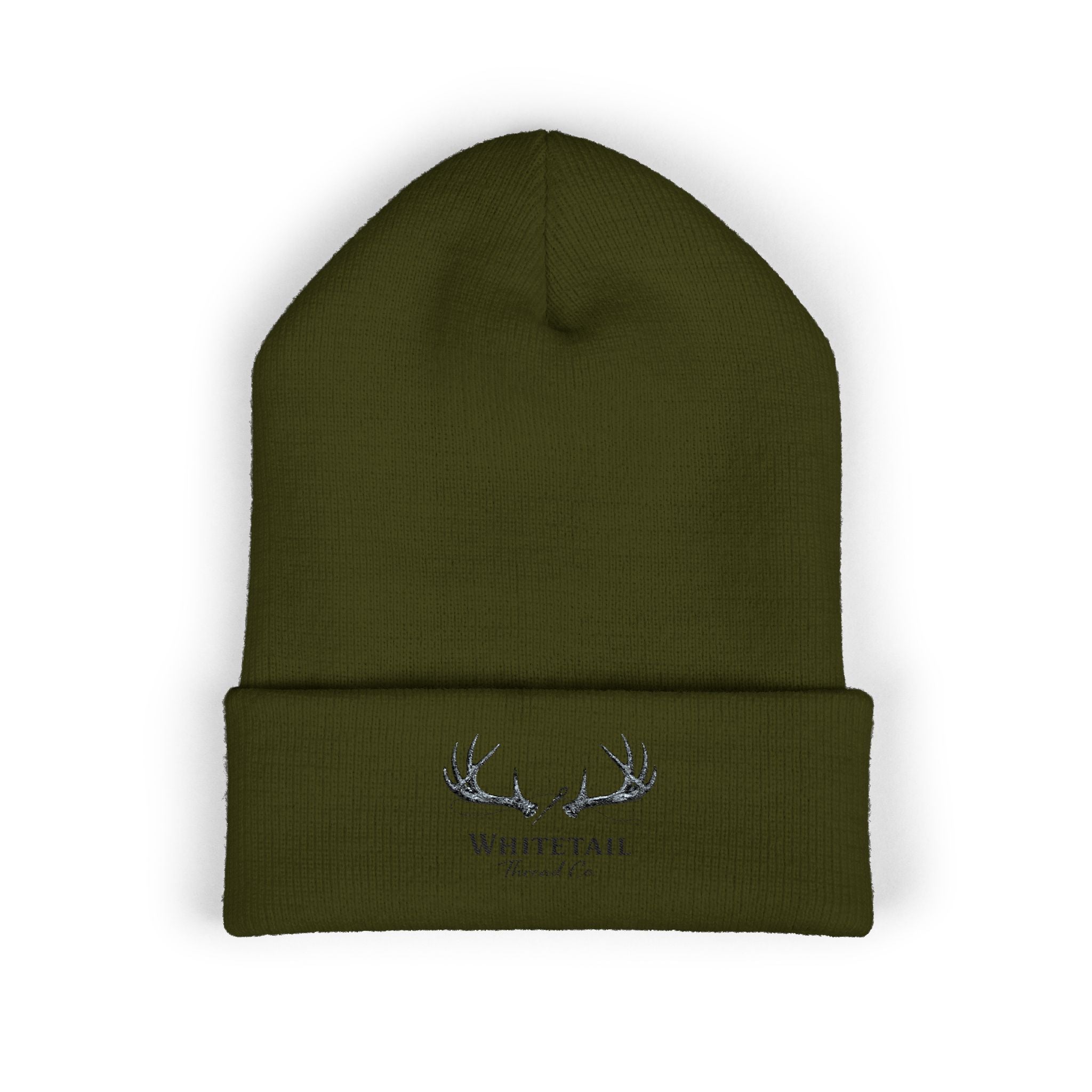 Embroidered 'Whitetail' Antler Knit Beanie — Cozy Hunting & Outdoor Winter Hat