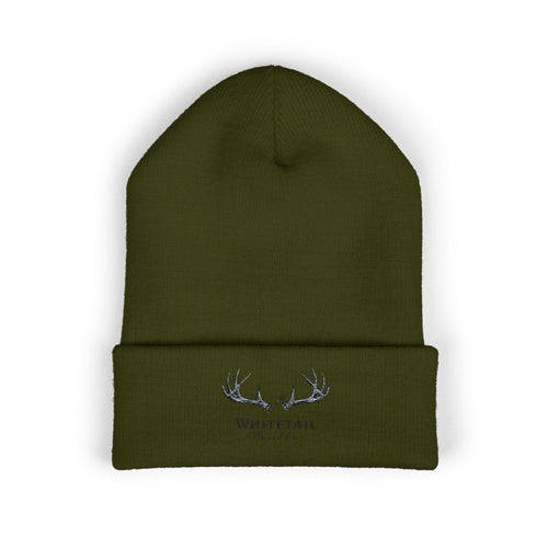 Embroidered 'Whitetail' Antler Knit Beanie — Cozy Hunting & Outdoor Winter Hat
