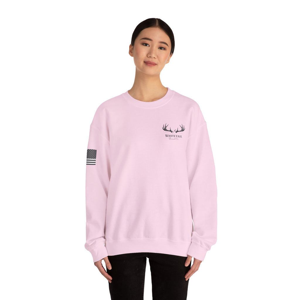 Whitetail Thread Antler Crewneck Sweatshirt — Small logo American Flag Sleeve