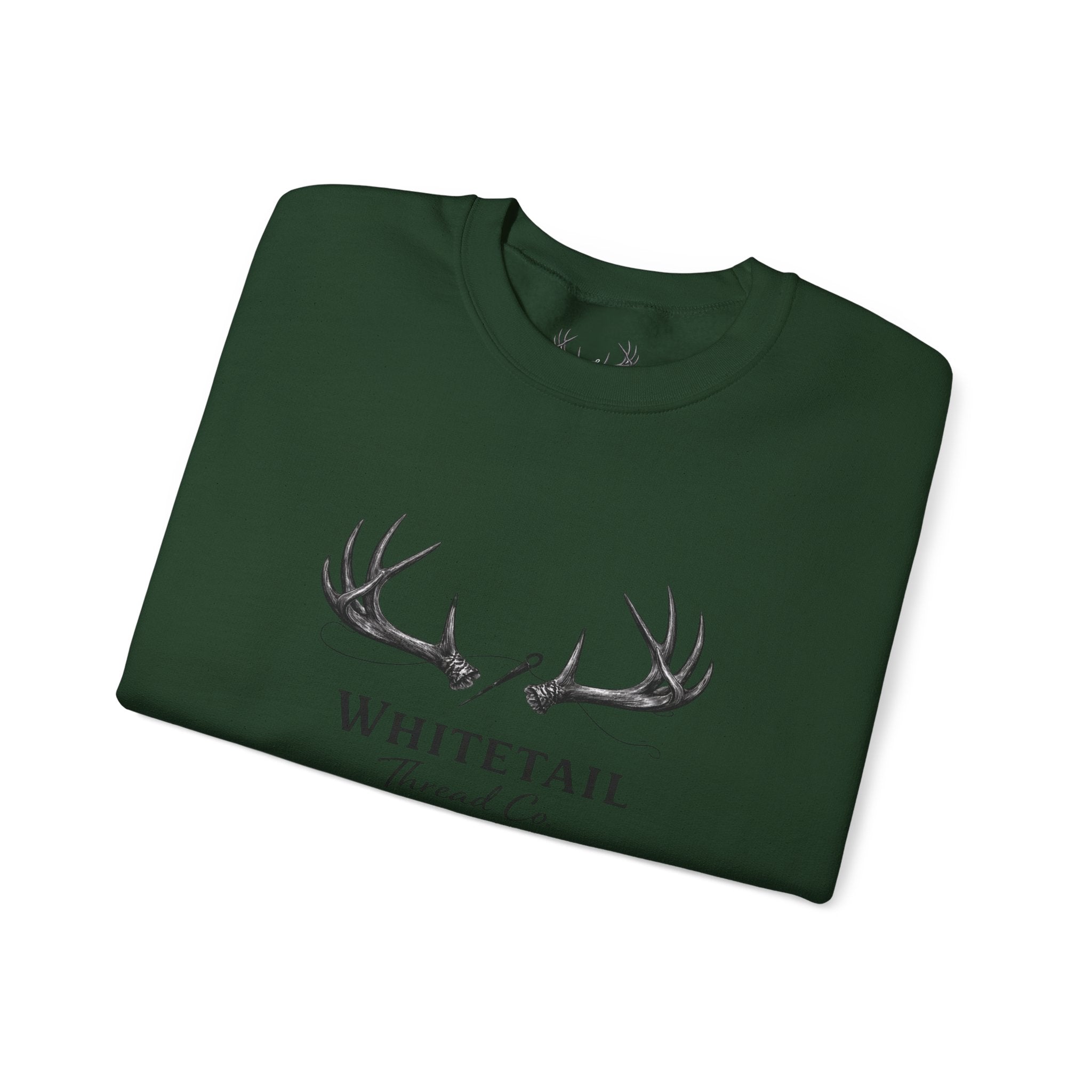 Whitetail Thread Antler Crewneck Sweatshirt — Small logo American Flag Sleeve