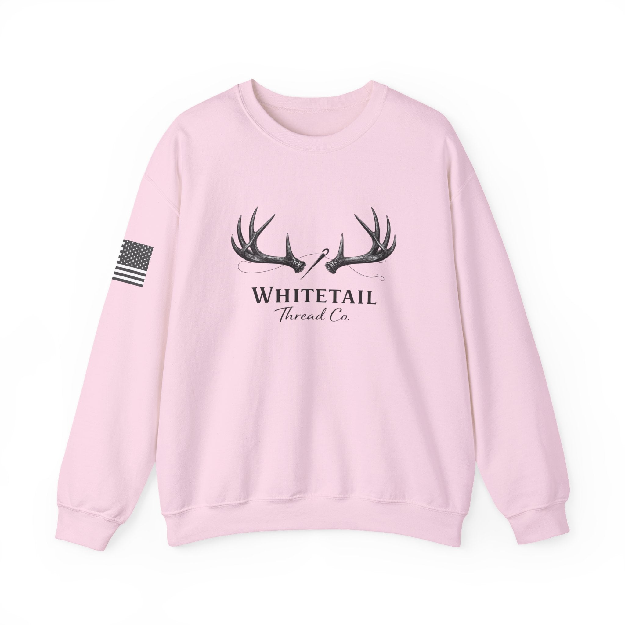 Whitetail Thread Co. Antler Crewneck Sweatshirt — American Flag Sleeve