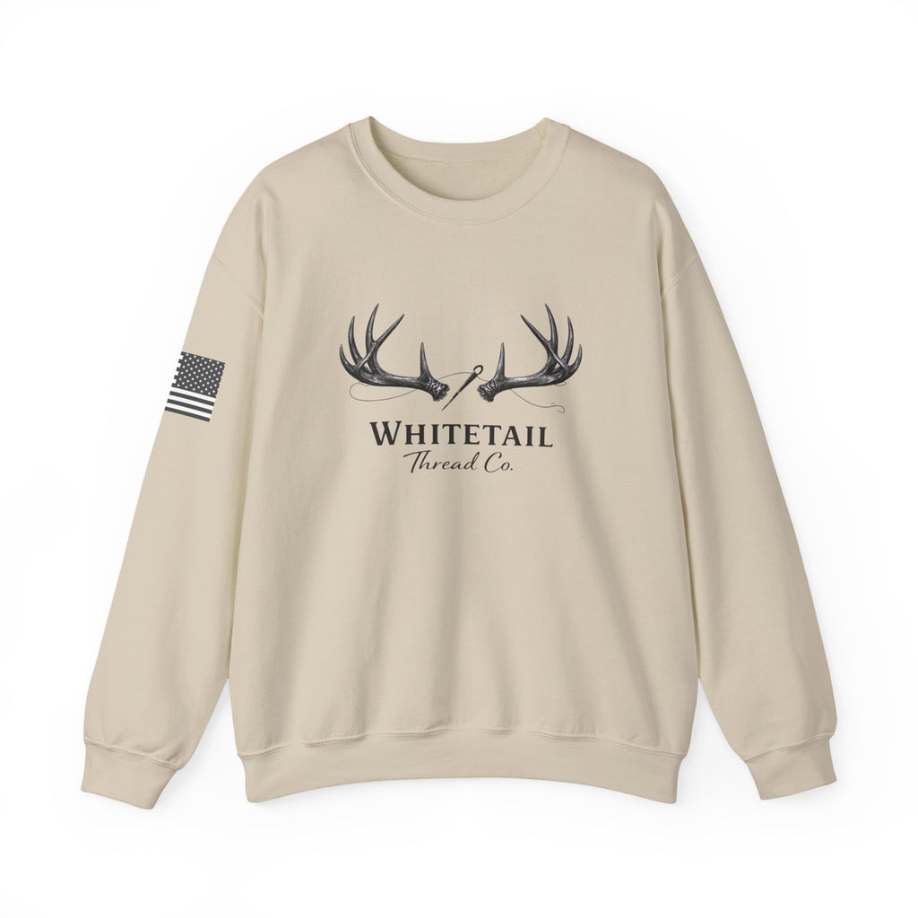 Whitetail Thread Co. Antler Crewneck Sweatshirt — American Flag Sleeve