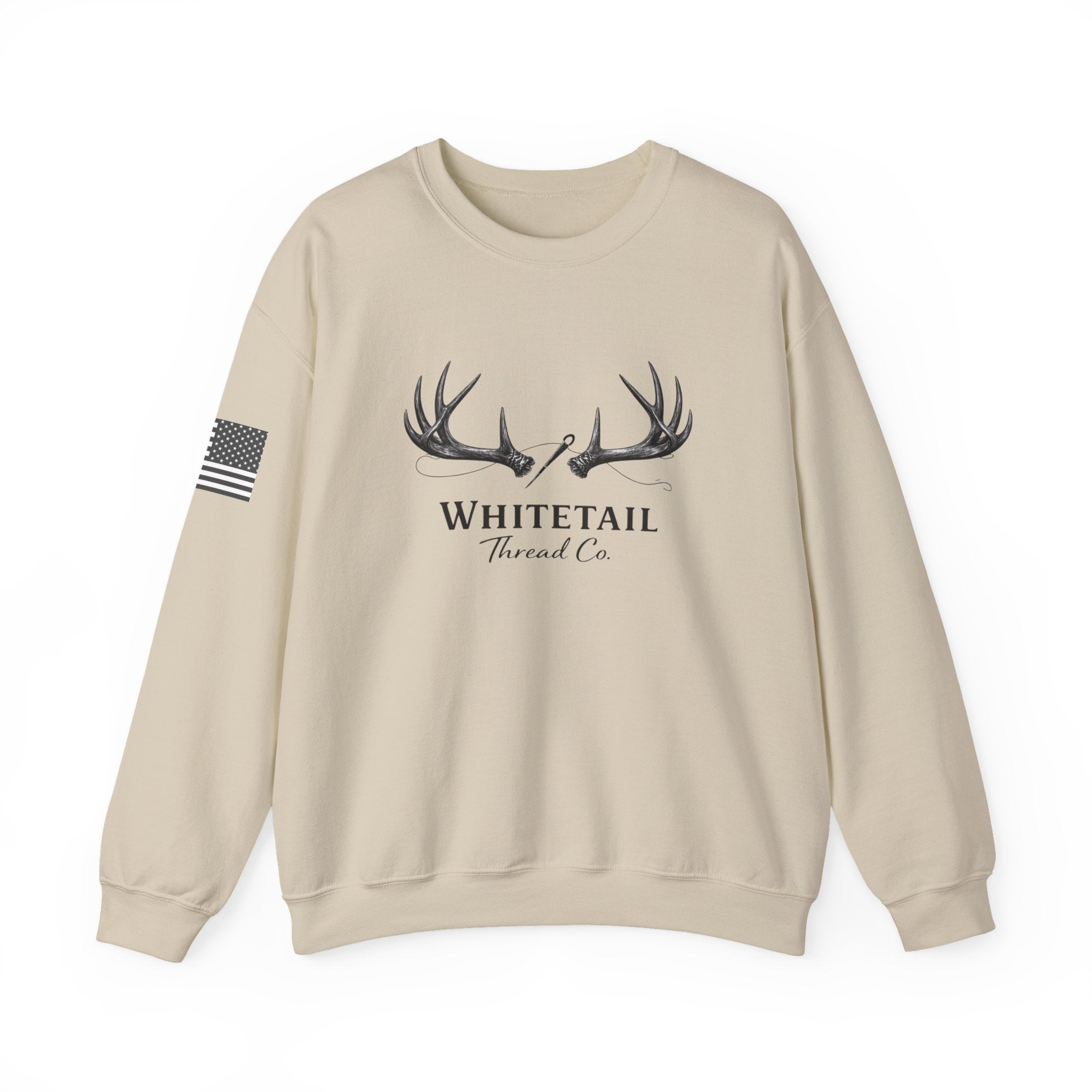 Whitetail Thread Co. Antler Crewneck Sweatshirt — American Flag Sleeve