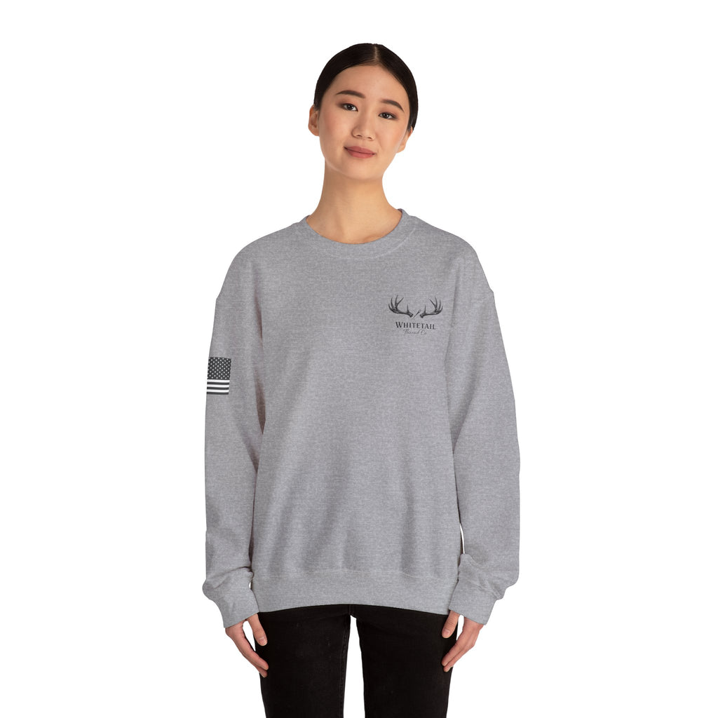 Whitetail Thread Antler Crewneck Sweatshirt — Small logo American Flag Sleeve
