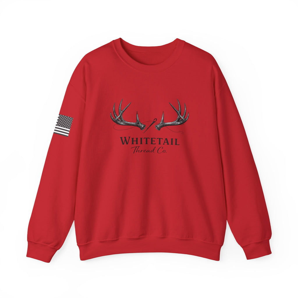 Whitetail Thread Co. Antler Crewneck Sweatshirt — American Flag Sleeve