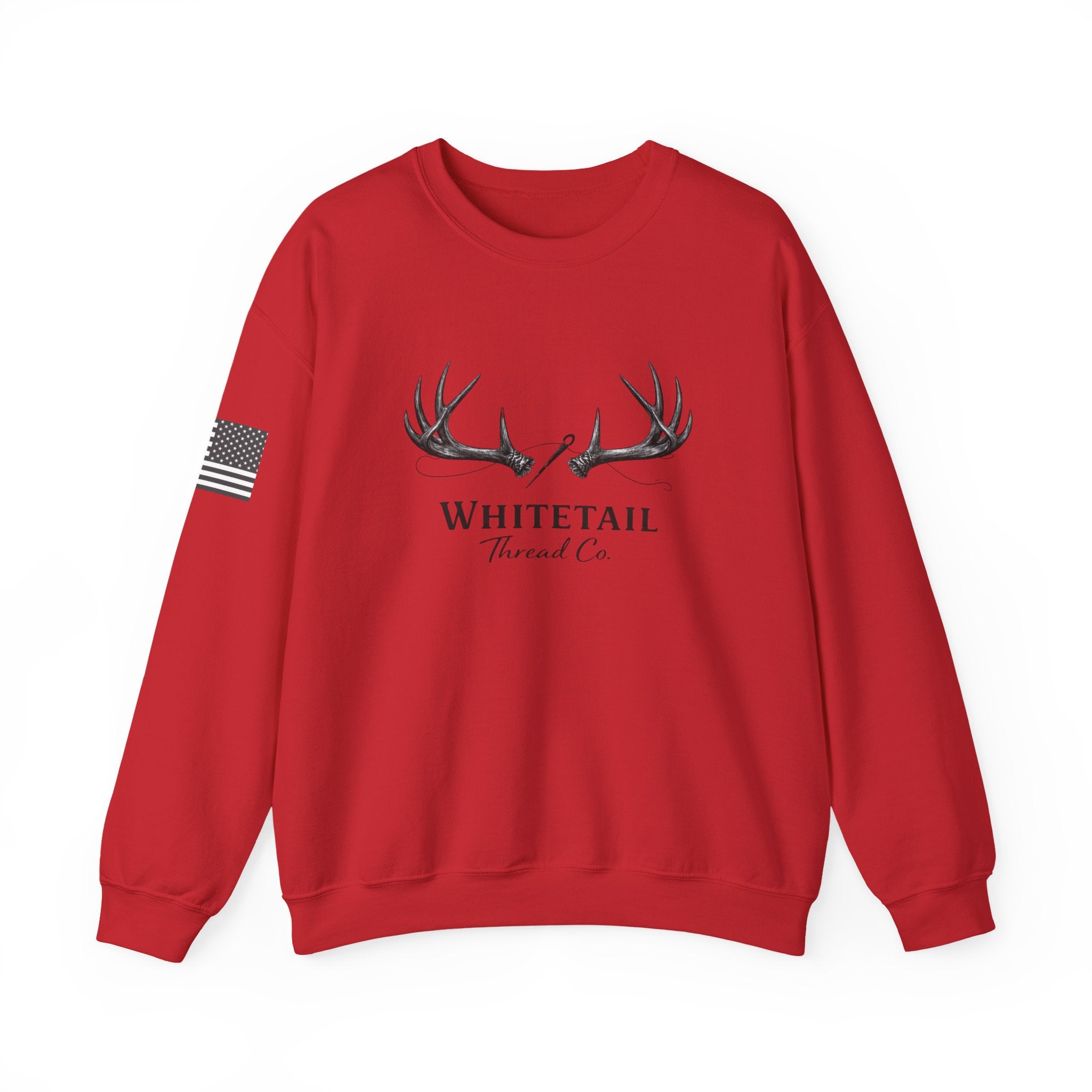 Whitetail Thread Co. Antler Crewneck Sweatshirt — American Flag Sleeve