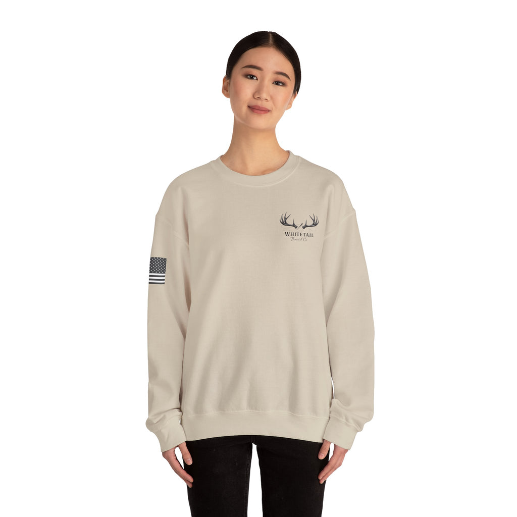 Whitetail Thread Antler Crewneck Sweatshirt — Small logo American Flag Sleeve
