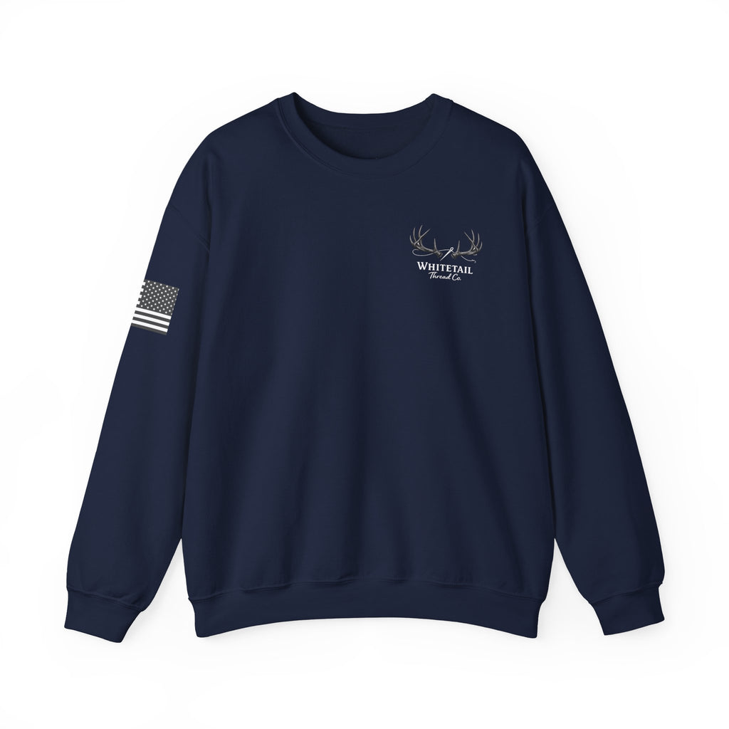 Whitetail Thread Antler Crewneck Sweatshirt — Small logo American Flag Sleeve