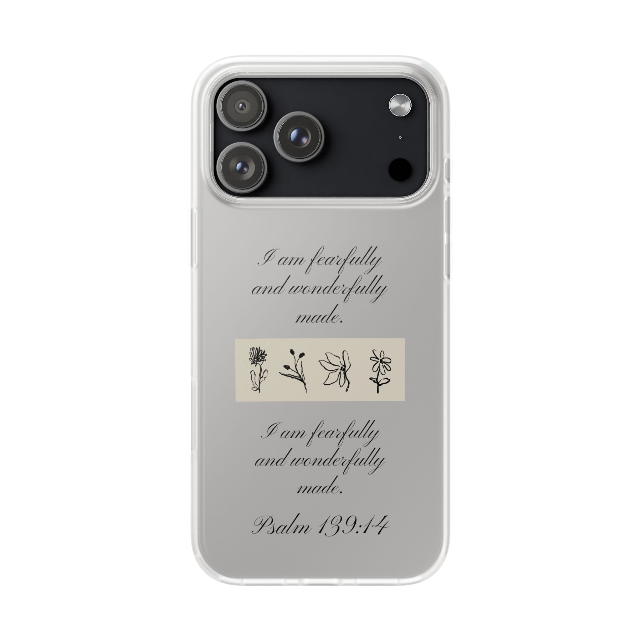 Christian Bible verse Floral iPhone Case – "I am fearfully and wonderfully made" Psalm 139:14