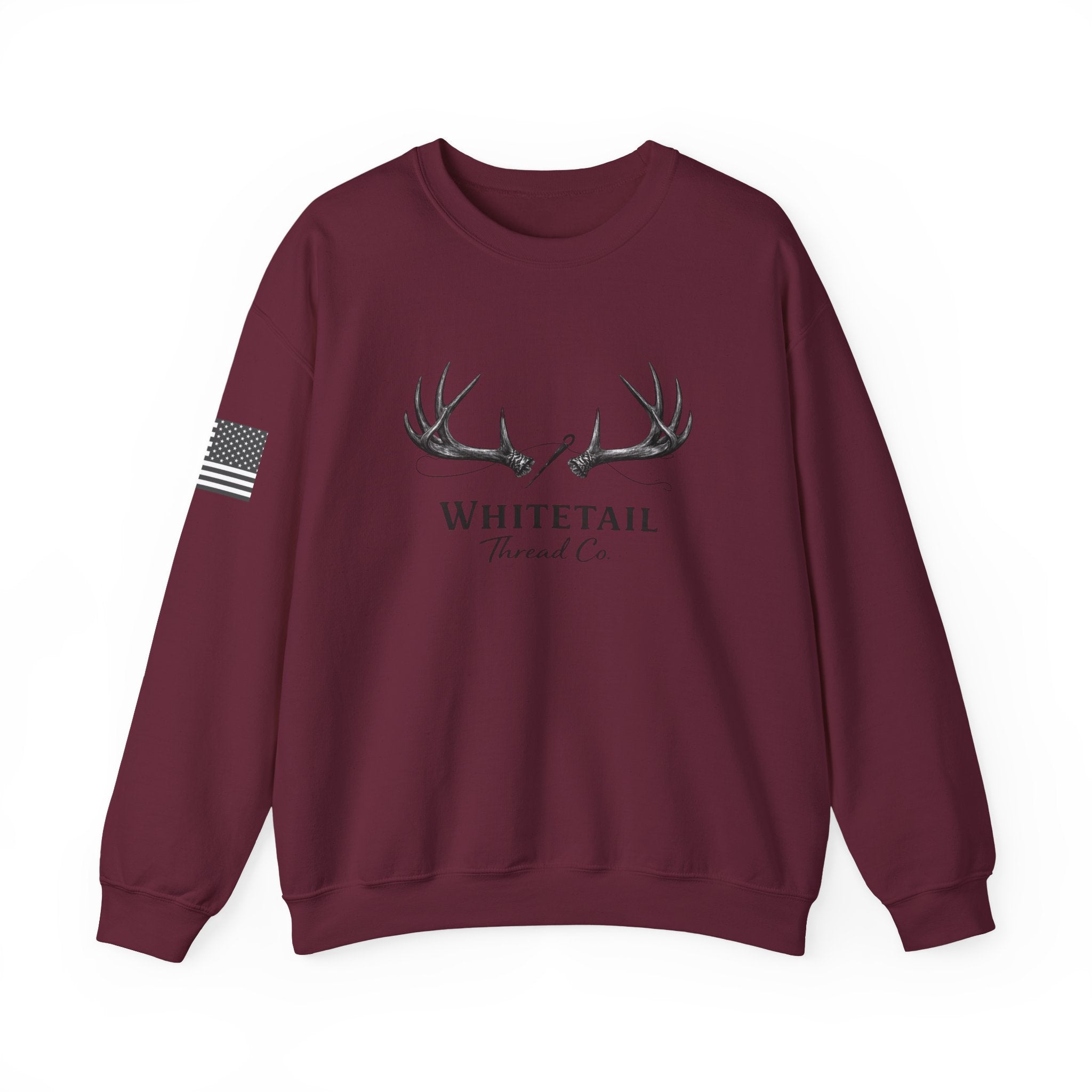 Whitetail Thread Co. Antler Crewneck Sweatshirt — American Flag Sleeve