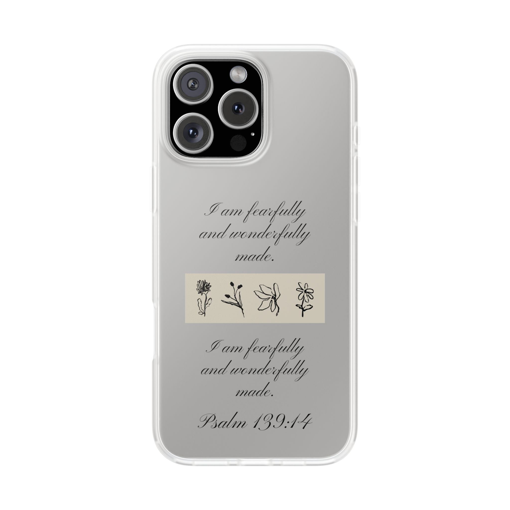 Christian Bible verse Floral iPhone Case – "I am fearfully and wonderfully made" Psalm 139:14