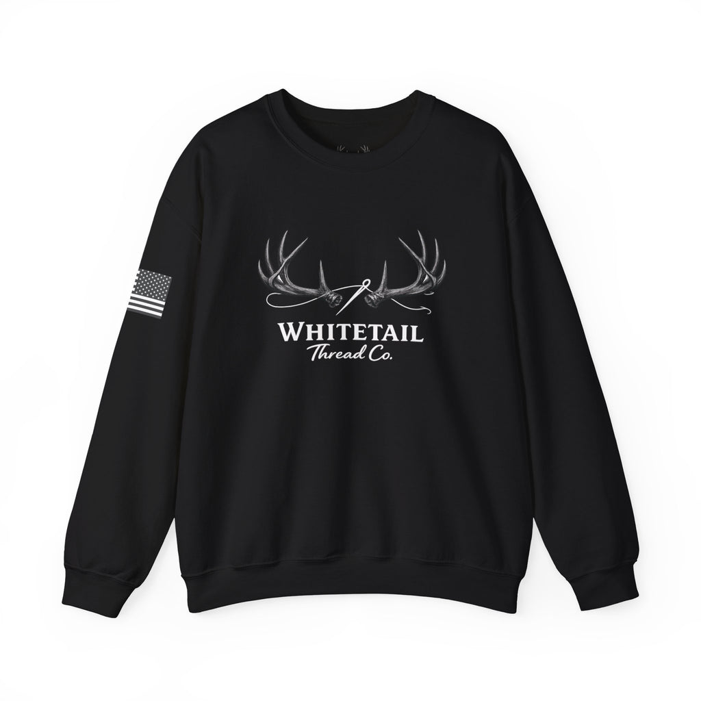 Whitetail Thread Co. Antler Crewneck Sweatshirt — American Flag Sleeve